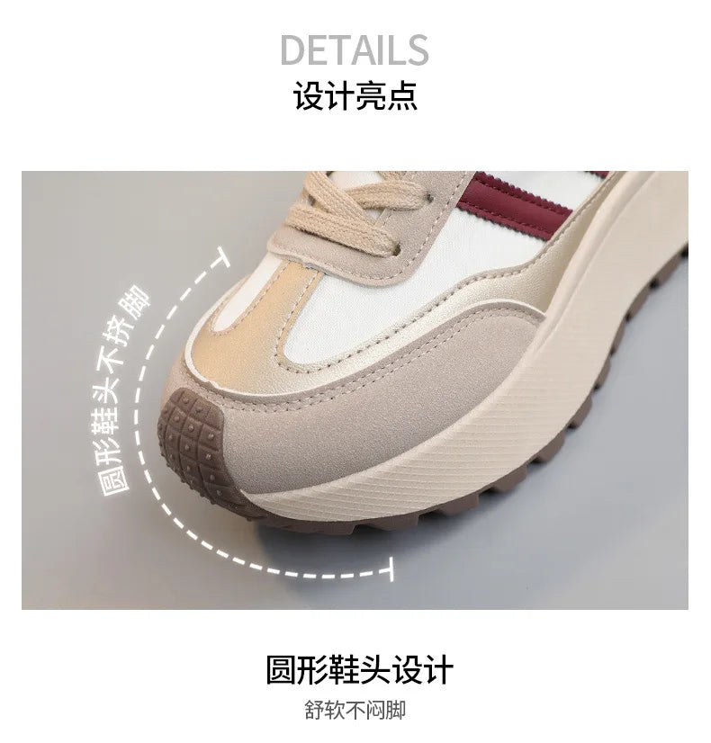 Spring Thick Bottom Women's Shoes 2025 Summer Casual Patchwork Leather Sneakers Casual Vulcanised Shoes Ladies Chaussure Femme