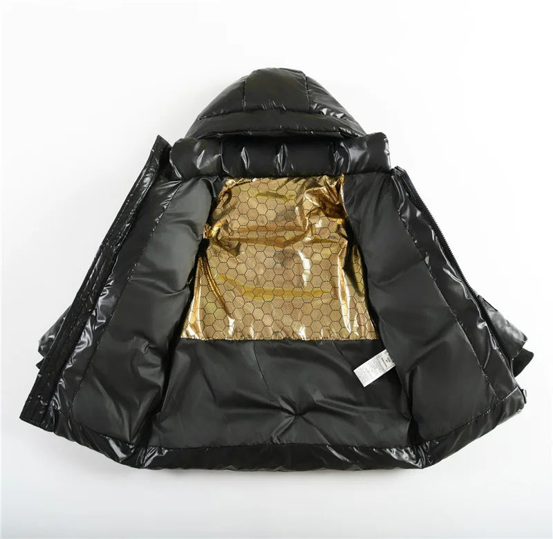 Girls Boys Down Cotton Jacket Winter Black Thick Warm Hooded Coat Kids Windbreaker Waterproof Parka Snowsuit 3-8 Years