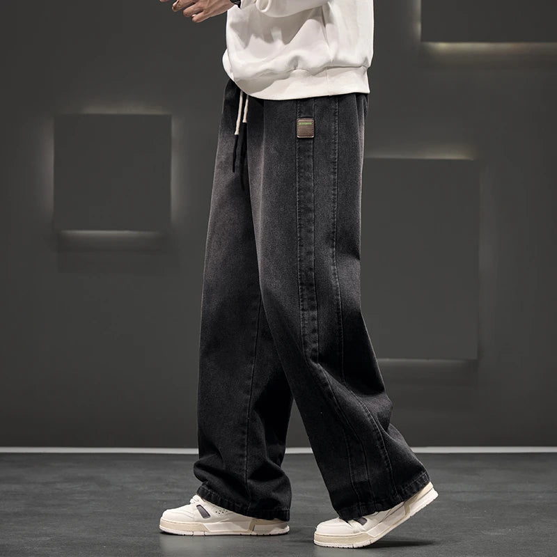 Autumn New Wide Leg Washing Jean Pants Men Trousers Neutral Solid Color Loose Casual Straight Outdoor Fashion Pants Big Size 8xl