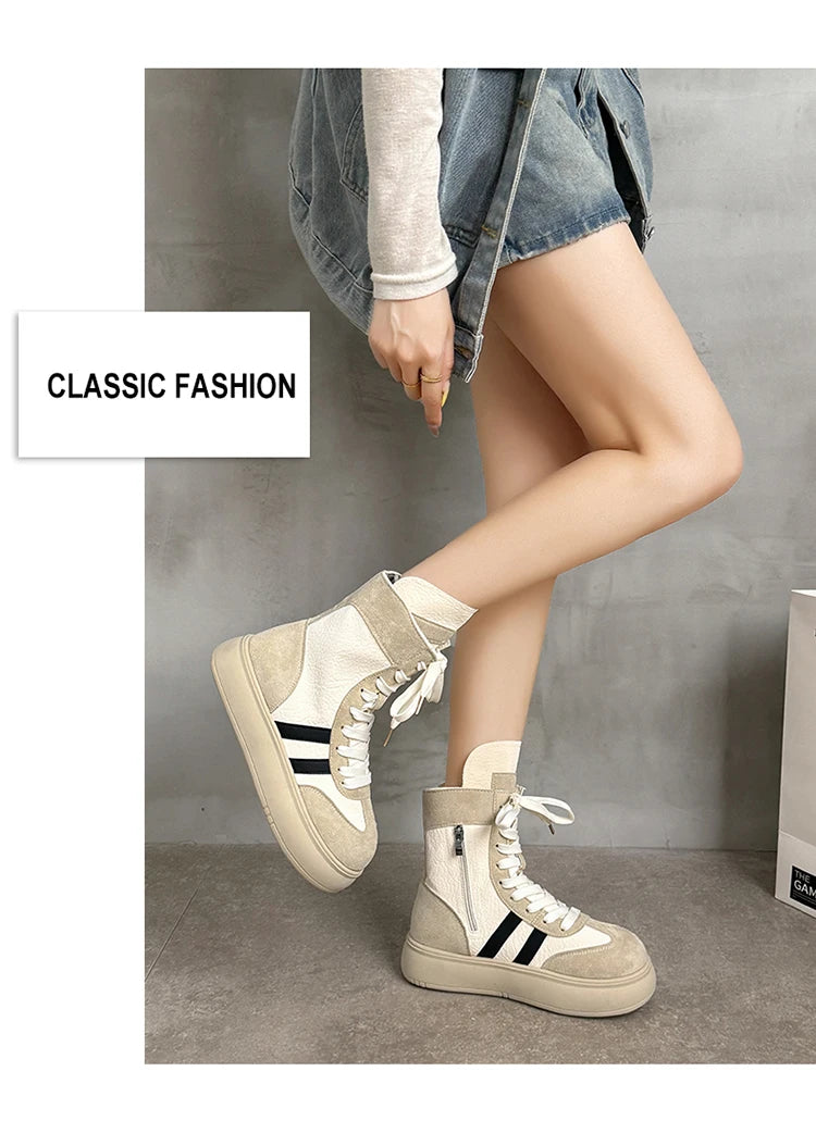 Sports and Leisure Shoes for Women 2025 New Fashionable High Top Shoes Flat Bottomed Lightweight and Comfortable Work Boots