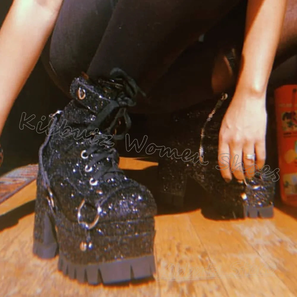 Modern Ankle Boots Platform Metal Decor Fashion Elegant Concise Luxury Solid Color Round Toe Chunky Heel Leather Women Shoes New