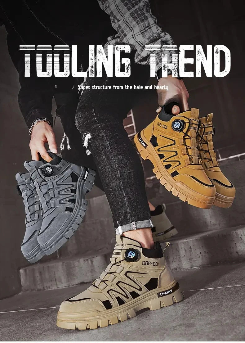 Black Men Motorcycle Boot Designer Autumn Ankle Boots for Men Biker Shoes Non-slip Outdoor Hiking Boots Man Work Sneakers