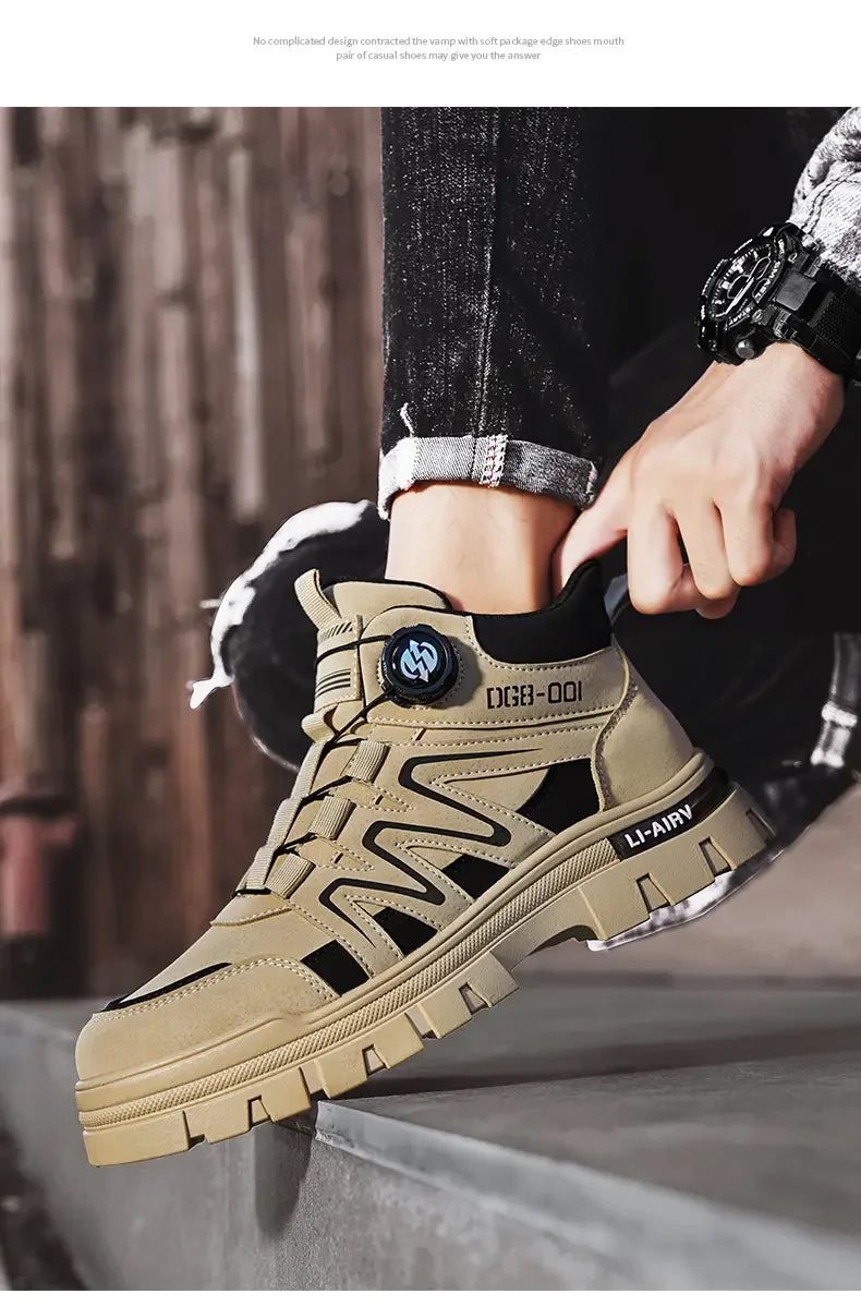 Black Men Motorcycle Boot Designer Autumn Ankle Boots for Men Biker Shoes Non-slip Outdoor Hiking Boots Man Work Sneakers