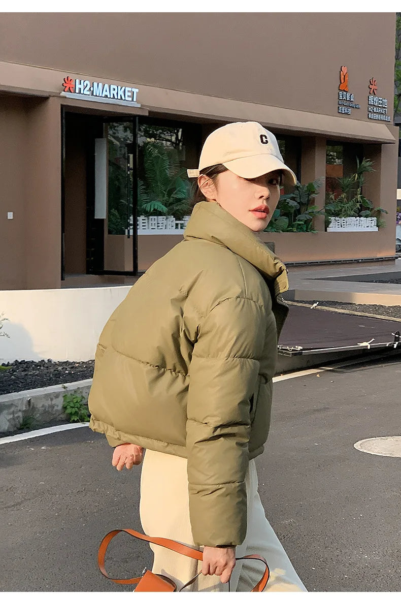 Winter Cropped Jacket Women Clothing Warm Short Puffer Jackets Lightweight Chic Stand Up Collar Student Cotton-padded Jacket New