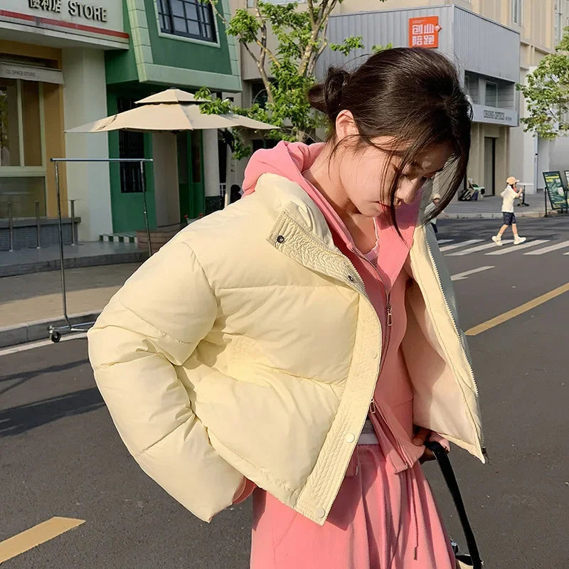 Winter Cropped Jacket Women Clothing Warm Short Puffer Jackets Lightweight Chic Stand Up Collar Student Cotton-padded Jacket New