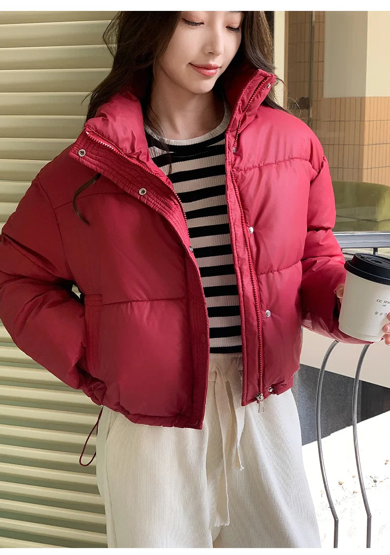 Winter Cropped Jacket Women Clothing Warm Short Puffer Jackets Lightweight Chic Stand Up Collar Student Cotton-padded Jacket New