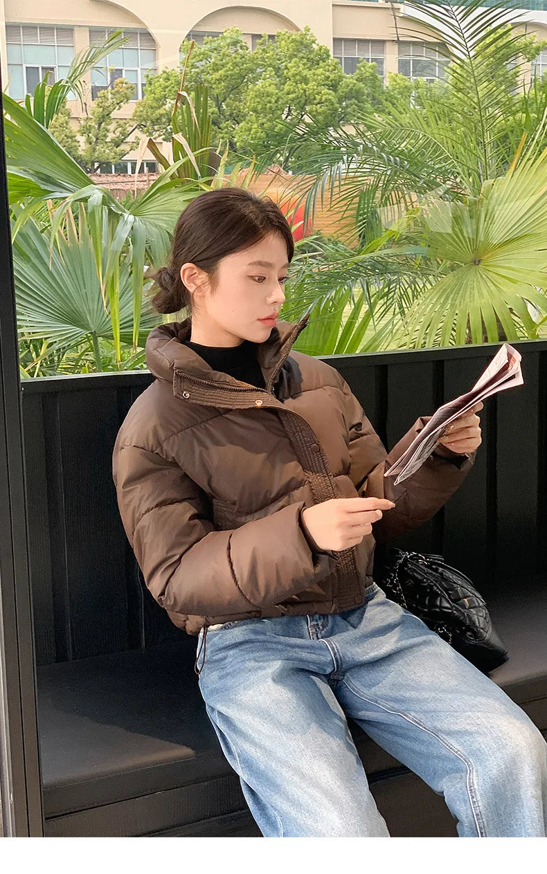 Winter Cropped Jacket Women Clothing Warm Short Puffer Jackets Lightweight Chic Stand Up Collar Student Cotton-padded Jacket New