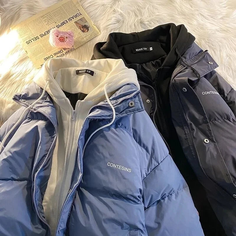2026 Korean Winter Leisure Cotton Clothes Women Parker coat Y2K Multi-functional Fake Two Pocket Zipper Down Jacket Thick Coat