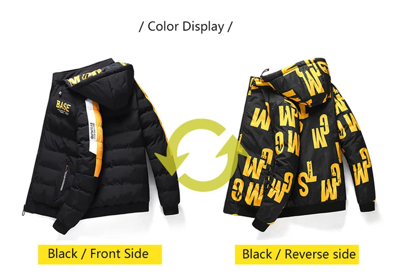 Winter Men's Cotton Jacket Fashion Warm Comfortable Padded Thickened Down Jackets Coat New Double-Sided Clothes Removable Cap