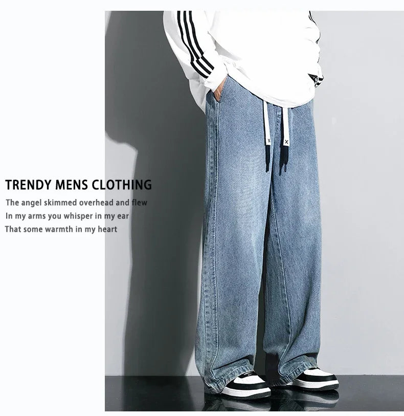 Autumn New Wide Leg Washing Jean Pants Men Trousers Neutral Solid Color Loose Casual Straight Outdoor Fashion Pants Big Size 8xl