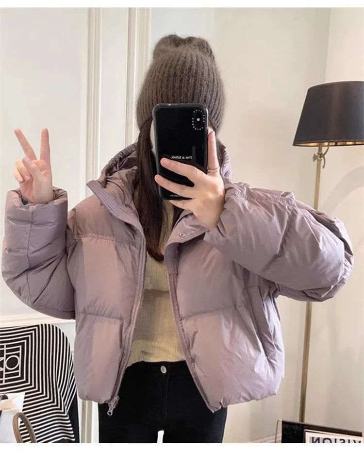 Autumn Winter Casual Parkas Women Fashion Women White Duck Down Jacket with Hood Warm Over Size Thick Short Outwear Female Coat