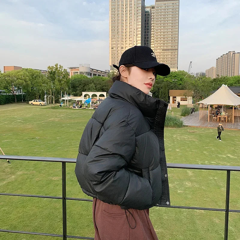 Winter Cropped Jacket Women Clothing Warm Short Puffer Jackets Lightweight Chic Stand Up Collar Student Cotton-padded Jacket New