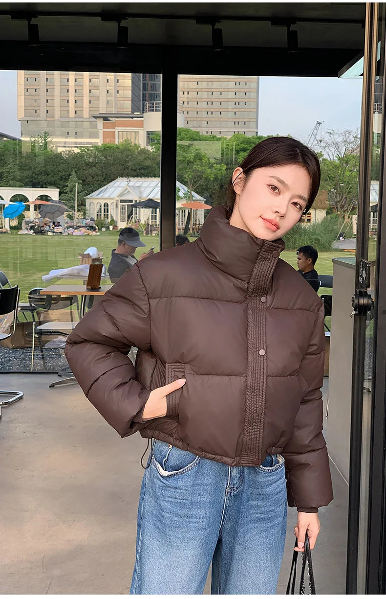 Winter Cropped Jacket Women Clothing Warm Short Puffer Jackets Lightweight Chic Stand Up Collar Student Cotton-padded Jacket New
