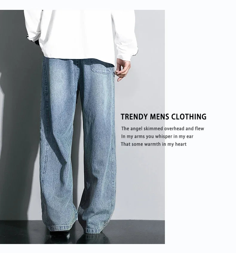 Autumn New Wide Leg Washing Jean Pants Men Trousers Neutral Solid Color Loose Casual Straight Outdoor Fashion Pants Big Size 8xl