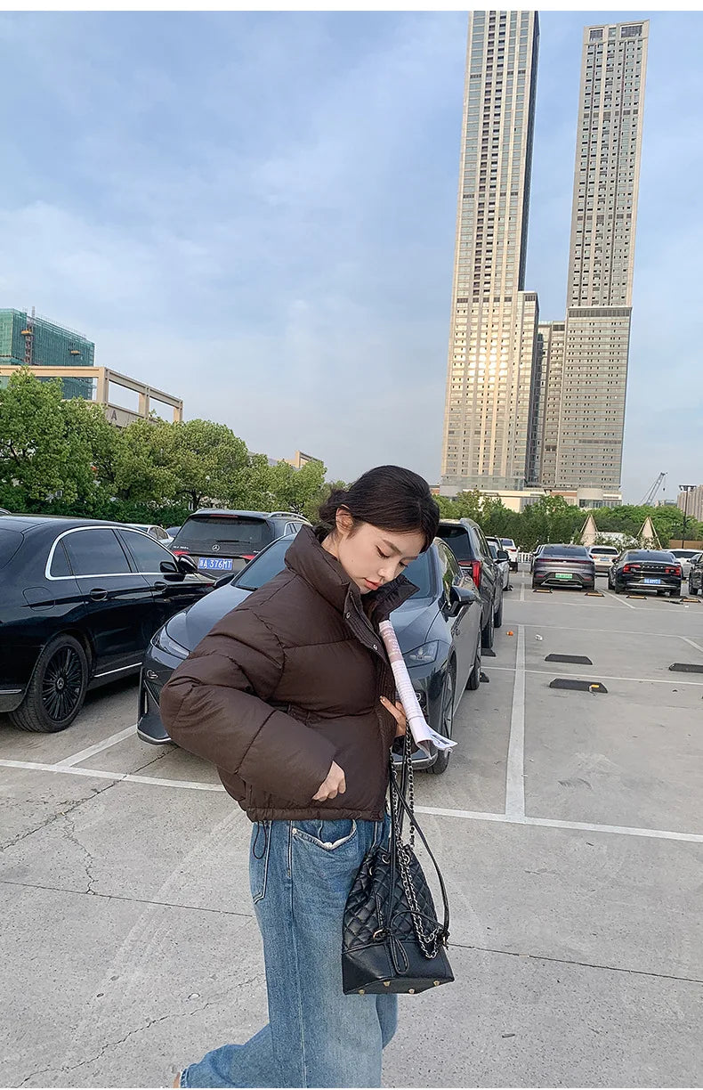 Winter Cropped Jacket Women Clothing Warm Short Puffer Jackets Lightweight Chic Stand Up Collar Student Cotton-padded Jacket New