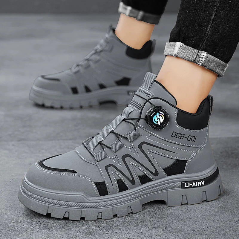 Black Men Motorcycle Boot Designer Autumn Ankle Boots for Men Biker Shoes Non-slip Outdoor Hiking Boots Man Work Sneakers