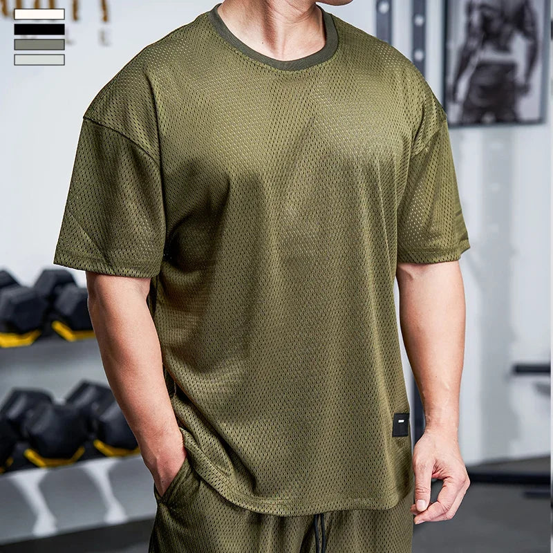 Men Gym Muscle Shirt Running Workout Loose Short Sleeve Tennis Football Training Shirt Quick Dry T-Shirt Casual Crew Neck Tees