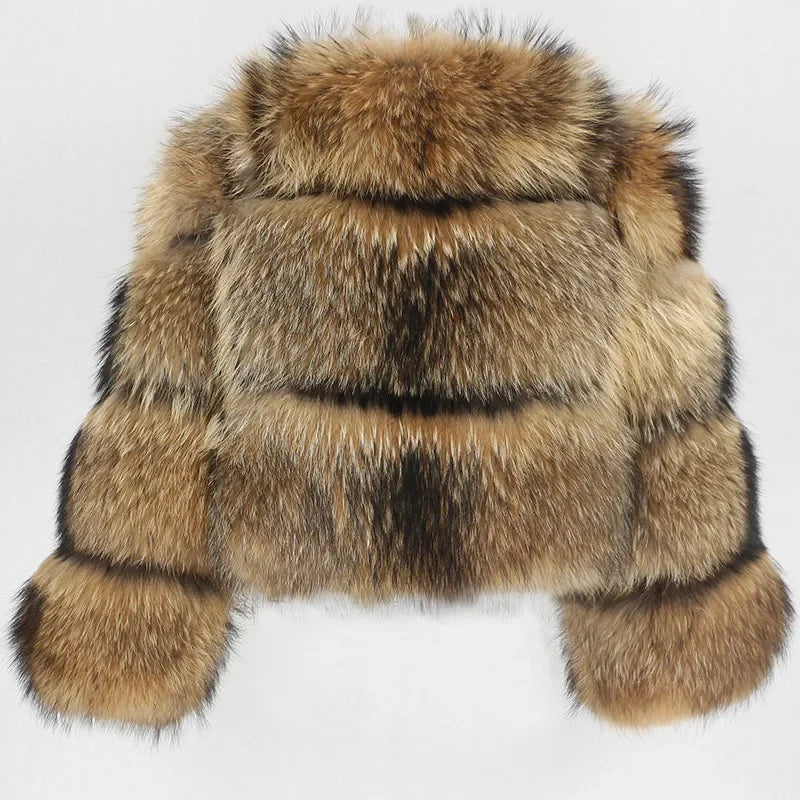 Women Fake Raccoon Fur Jacket Autumn Winter Faux Fur Fox Coats Short Coat Jackets Furry Outerwear Elegant Thick Warm Coats