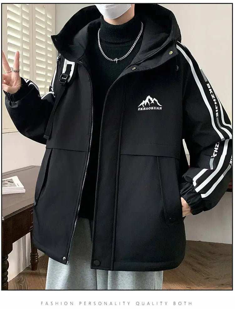 Winter Jacket For Teenagers Boys Fleece Lined Thickened Bomber Jacket Fashionable Quilted Coat Middle School Student Warm Jacket