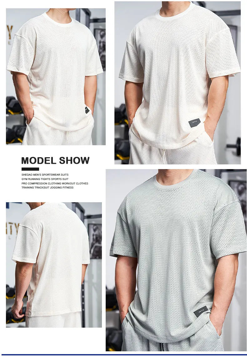 Men Gym Muscle Shirt Running Workout Loose Short Sleeve Tennis Football Training Shirt Quick Dry T-Shirt Casual Crew Neck Tees