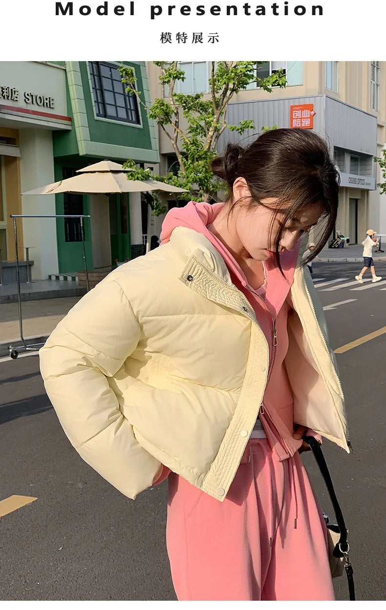 Winter Cropped Jacket Women Clothing Warm Short Puffer Jackets Lightweight Chic Stand Up Collar Student Cotton-padded Jacket New