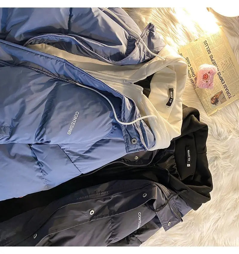 2026 Korean Winter Leisure Cotton Clothes Women Parker coat Y2K Multi-functional Fake Two Pocket Zipper Down Jacket Thick Coat
