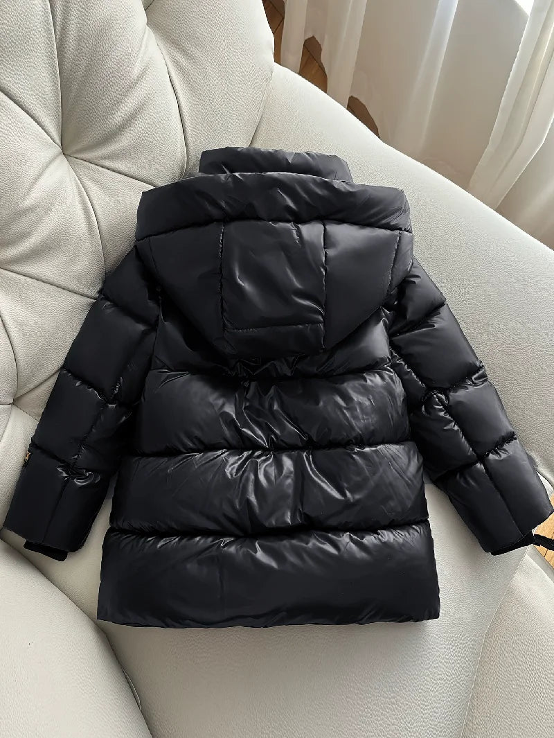 Girls Boys Down Cotton Jacket Winter Black Thick Warm Hooded Coat Kids Windbreaker Waterproof Parka Snowsuit 3-8 Years