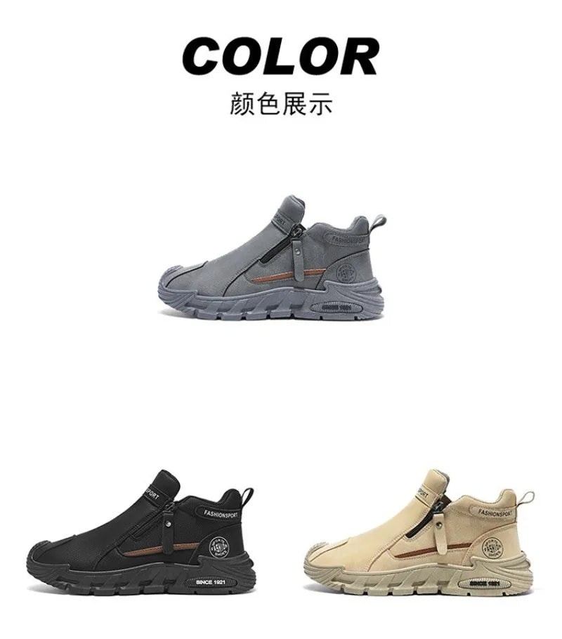 Mens Casual Labor Shoes Fashion Zipper Versatile Men Outdoor Climbing Shoes Non Slip Wear-resistant Sneakers Zapatos Para Hombre