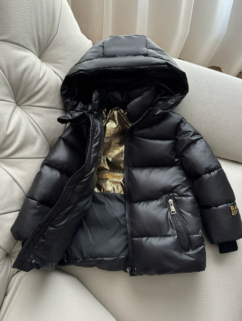 Girls Boys Down Cotton Jacket Winter Black Thick Warm Hooded Coat Kids Windbreaker Waterproof Parka Snowsuit 3-8 Years