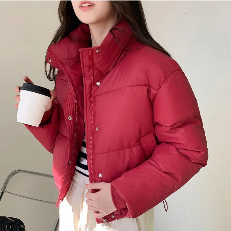 Winter Cropped Jacket Women Clothing Warm Short Puffer Jackets Lightweight Chic Stand Up Collar Student Cotton-padded Jacket New