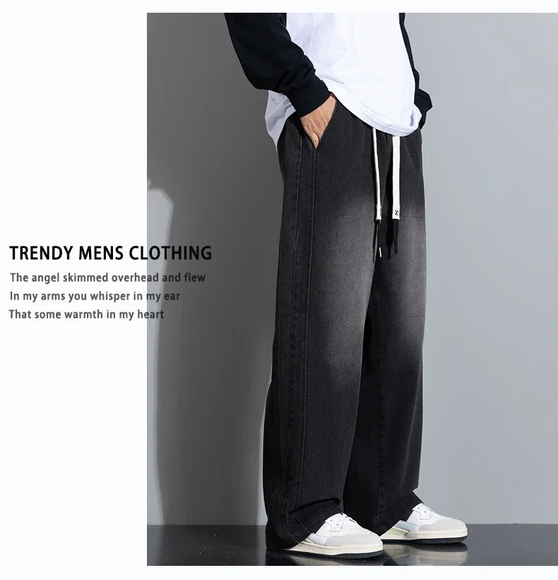 Autumn New Wide Leg Washing Jean Pants Men Trousers Neutral Solid Color Loose Casual Straight Outdoor Fashion Pants Big Size 8xl