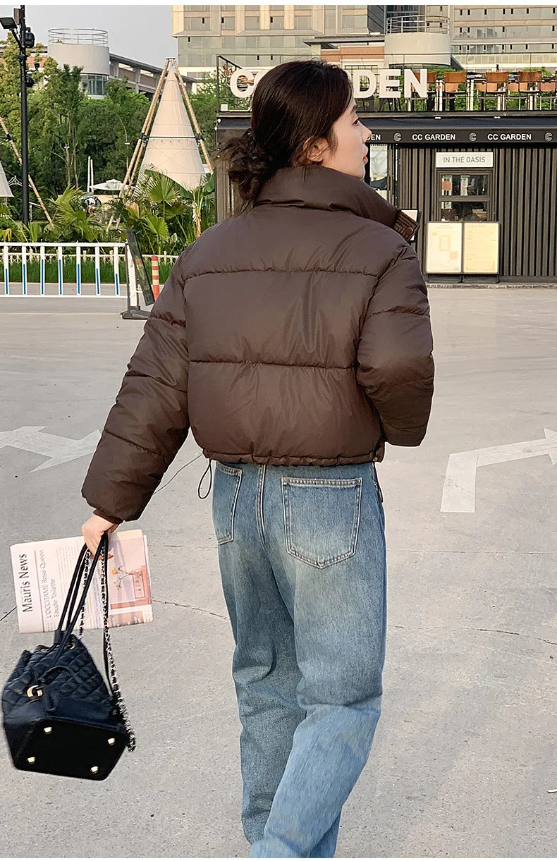 Winter Cropped Jacket Women Clothing Warm Short Puffer Jackets Lightweight Chic Stand Up Collar Student Cotton-padded Jacket New