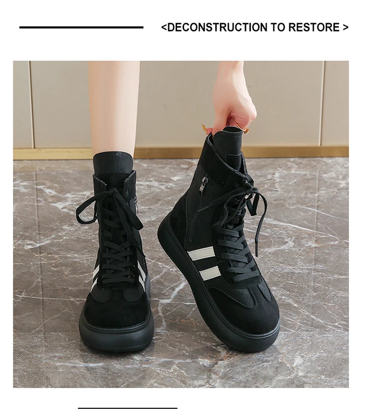 Sports and Leisure Shoes for Women 2025 New Fashionable High Top Shoes Flat Bottomed Lightweight and Comfortable Work Boots