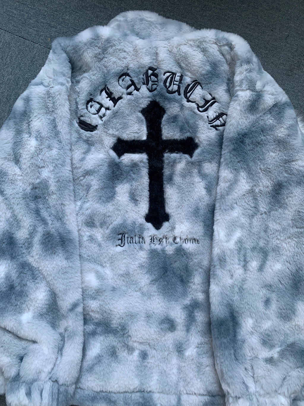 American Style New Hip-hop Embroidered Jacket Men's Imitation Rabbit Fur Stand Up Collar Unisex Loose Cotton Jacket