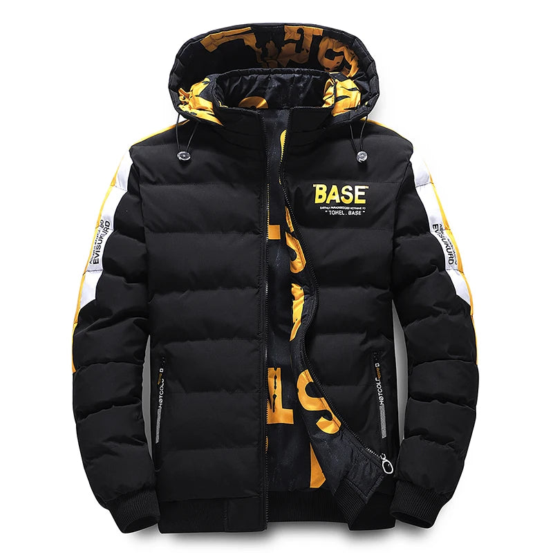 Winter Men's Cotton Jacket Fashion Warm Comfortable Padded Thickened Down Jackets Coat New Double-Sided Clothes Removable Cap