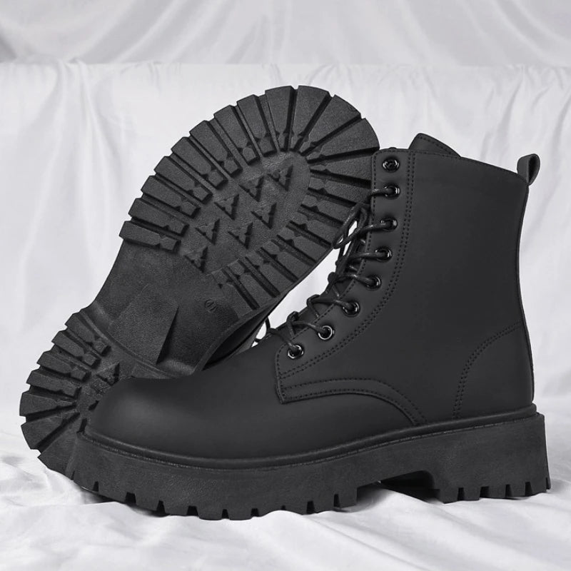 Boots for Men High Quality Casual Leather Boots Fashion Outdoor High Top Booties Black Men's Ankle Boots Fashion Motorcycle Boot