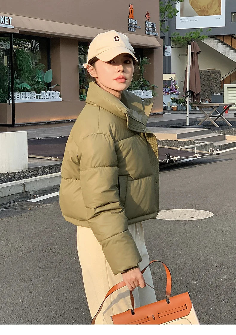 Winter Cropped Jacket Women Clothing Warm Short Puffer Jackets Lightweight Chic Stand Up Collar Student Cotton-padded Jacket New