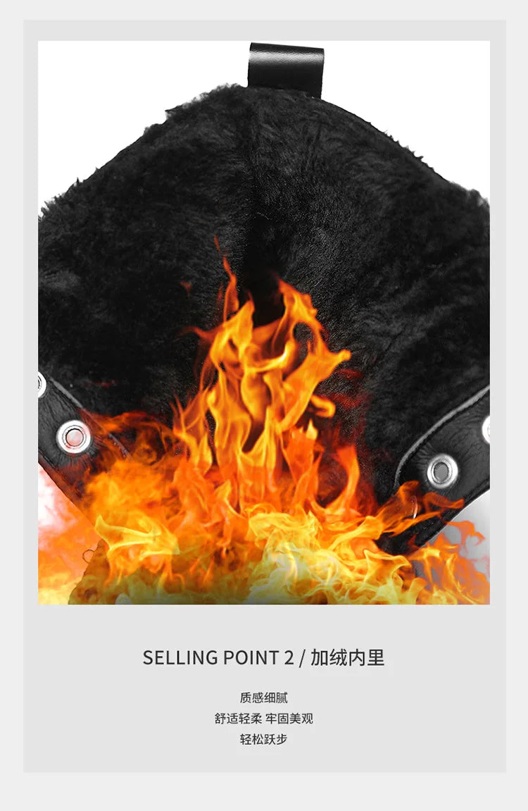 Men's Boots Fashion Motorcycle Ankle Boot Waterproof Leather Boots Lace Up Platform Boots for Men Plush Warm Winter Boot Botas