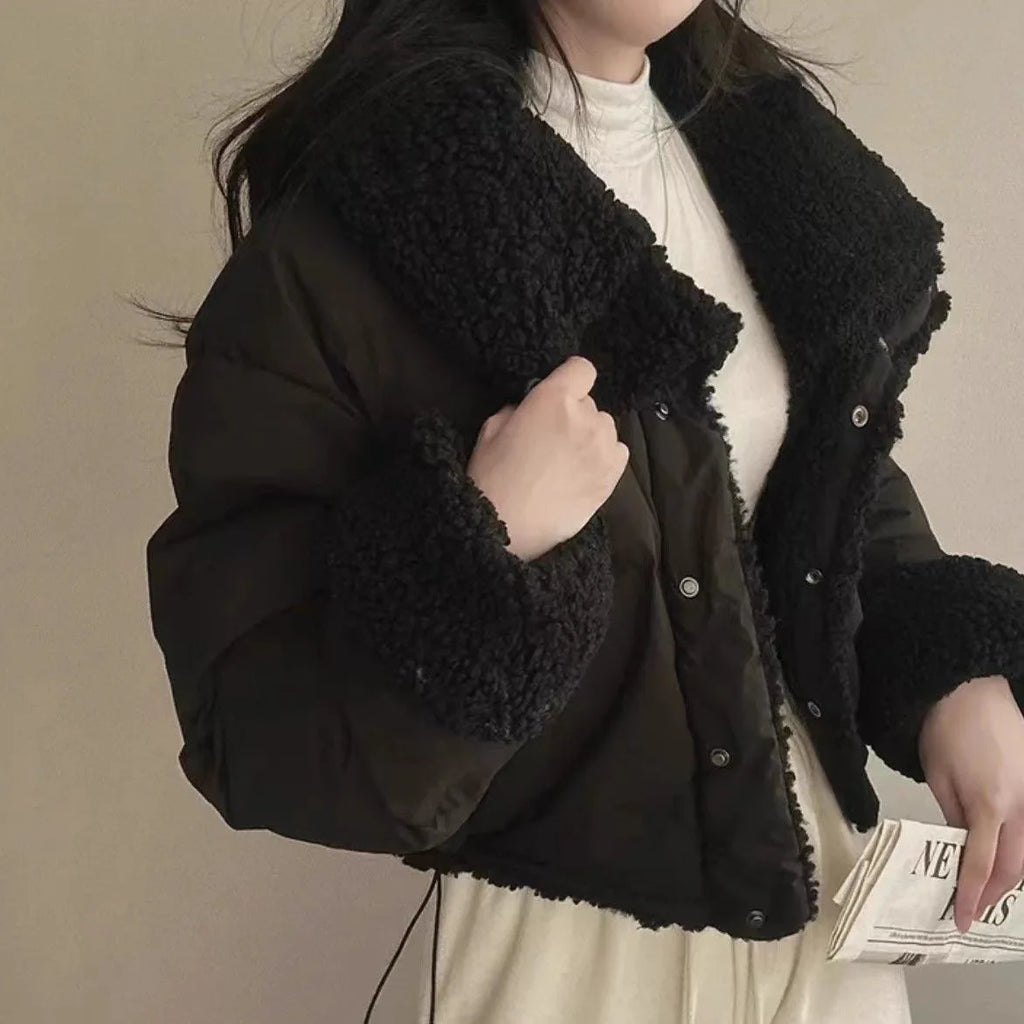 Women's Winter Tops Jacket Cotton Coat Versatile Skinny Long Sleeve Lapel Short Warm Thickened Vintage New Comfortable Versatile