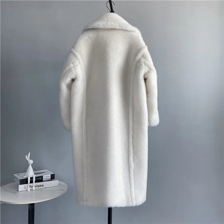 Winter Jacket Women Long Coat  Wool Woven Fabric Thick Warm Outerwear Oversize Fashion Streetwear Teddy Bear Coats