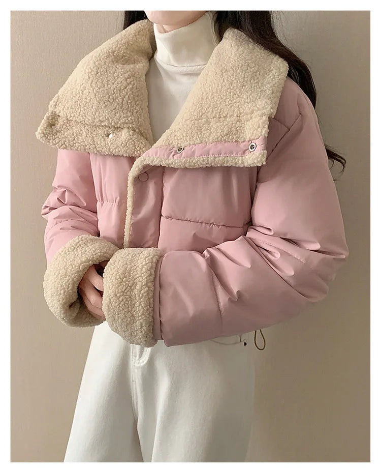 Women's Winter Tops Jacket Cotton Coat Versatile Skinny Long Sleeve Lapel Short Warm Thickened Vintage New Comfortable Versatile