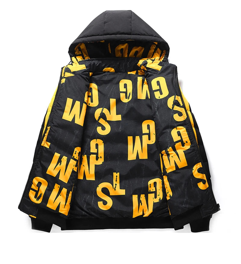 Winter Men's Cotton Jacket Fashion Warm Comfortable Padded Thickened Down Jackets Coat New Double-Sided Clothes Removable Cap