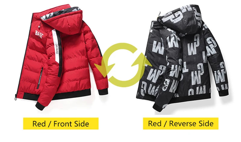 Winter Men's Cotton Jacket Fashion Warm Comfortable Padded Thickened Down Jackets Coat New Double-Sided Clothes Removable Cap