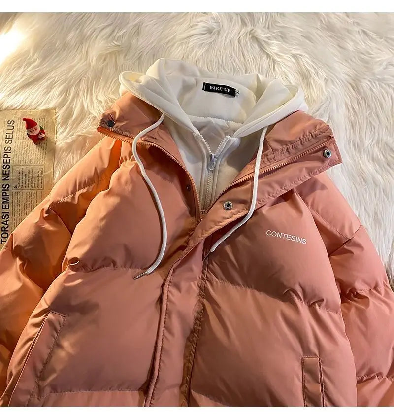 2026 Korean Winter Leisure Cotton Clothes Women Parker coat Y2K Multi-functional Fake Two Pocket Zipper Down Jacket Thick Coat