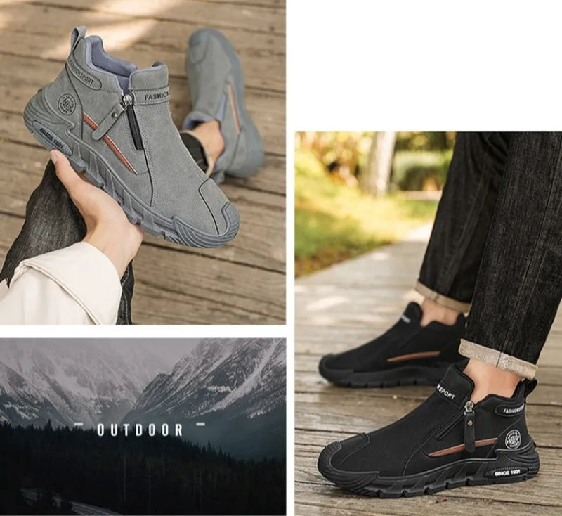 Mens Casual Labor Shoes Fashion Zipper Versatile Men Outdoor Climbing Shoes Non Slip Wear-resistant Sneakers Zapatos Para Hombre