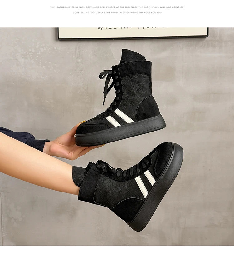 Sports and Leisure Shoes for Women 2025 New Fashionable High Top Shoes Flat Bottomed Lightweight and Comfortable Work Boots