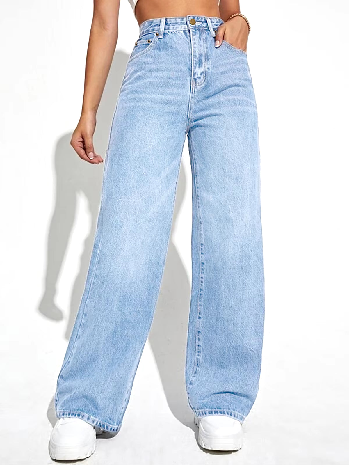 2024 Women's European and American Style High-Waist Loose Denim Wide Leg Pants