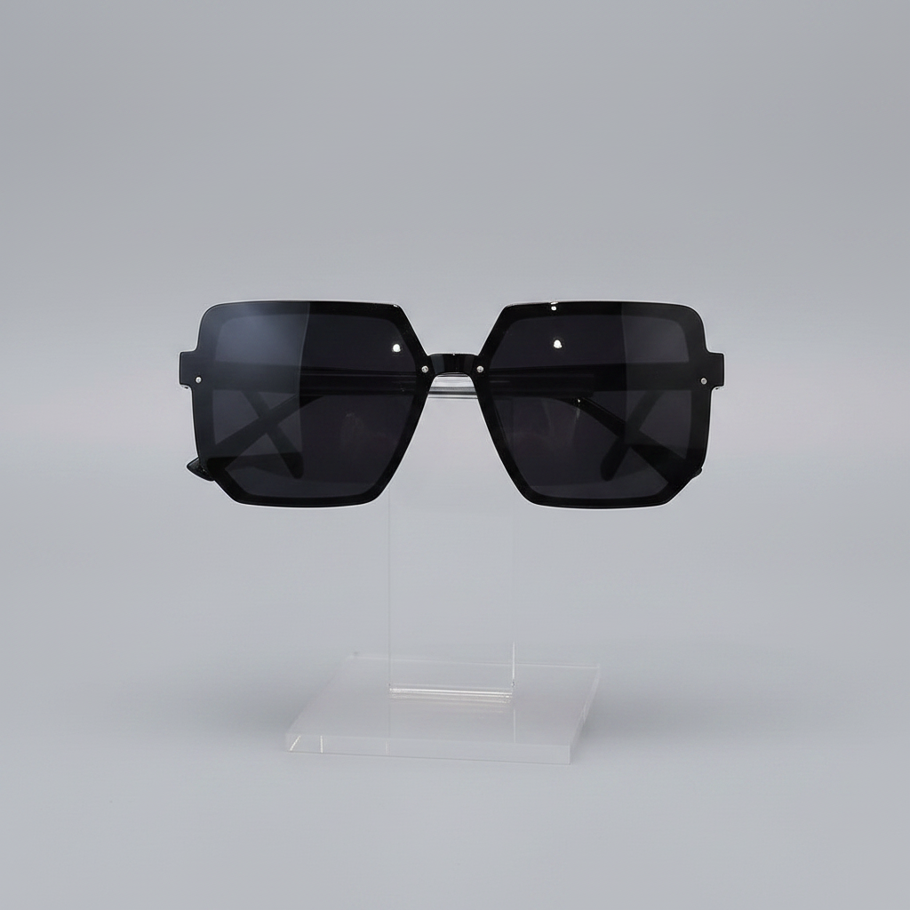 Black Oversized Sunglasses - Clear Acrylic Stand Grey Studio