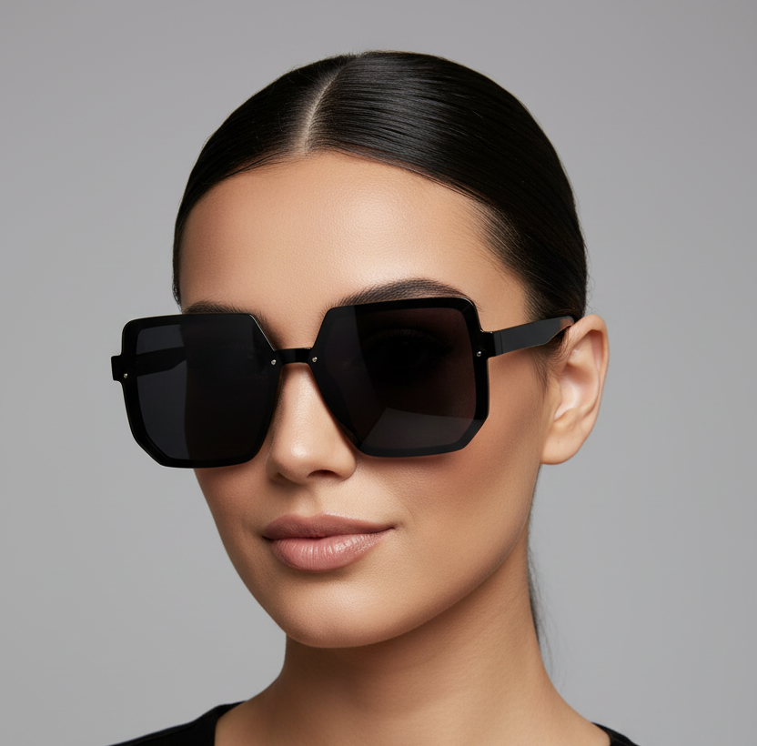 Black Oversized Sunglasses - Female Model Portrait