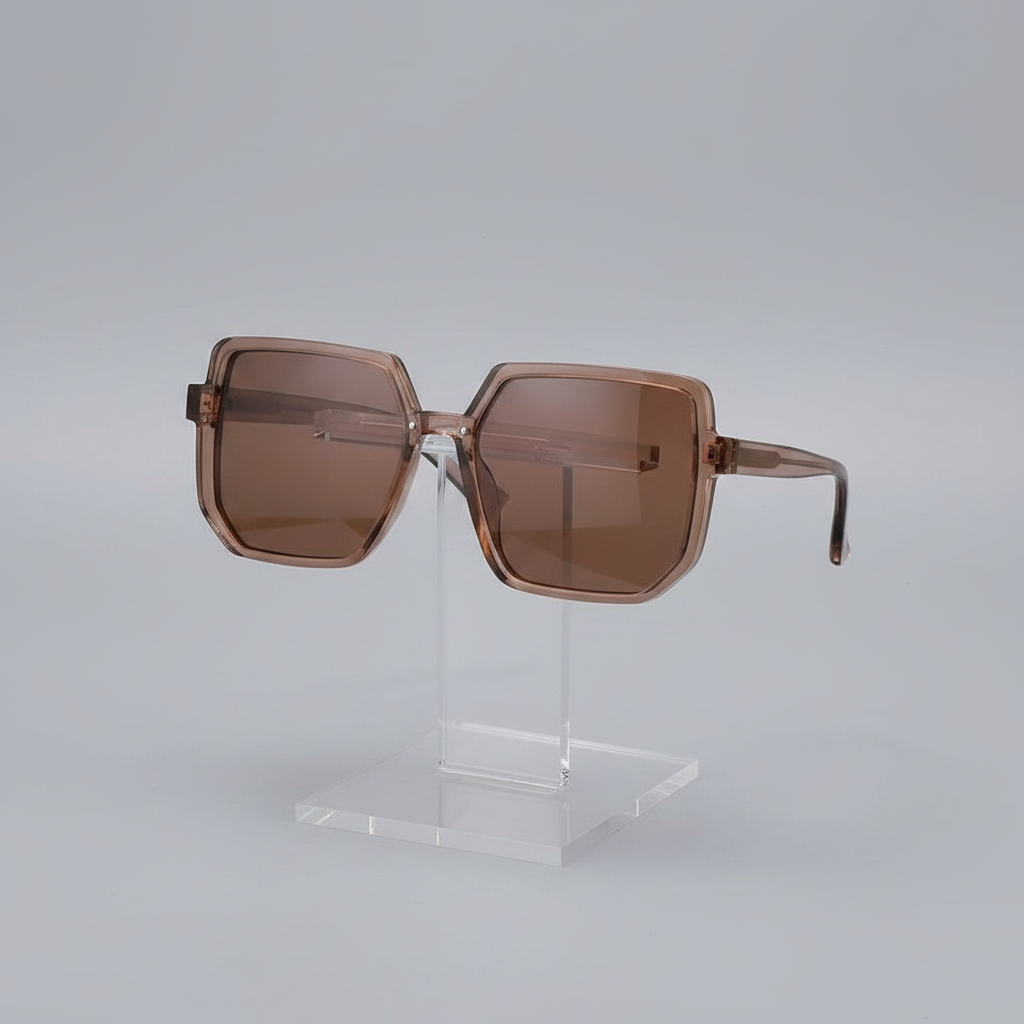 Brown Oversized Sunglasses - Clear Acrylic Stand Grey Studio